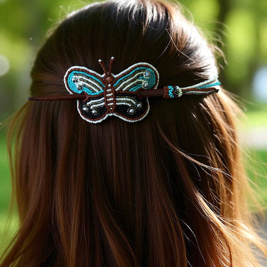 Turquoise Handmade Beaded Butterfly Barrete