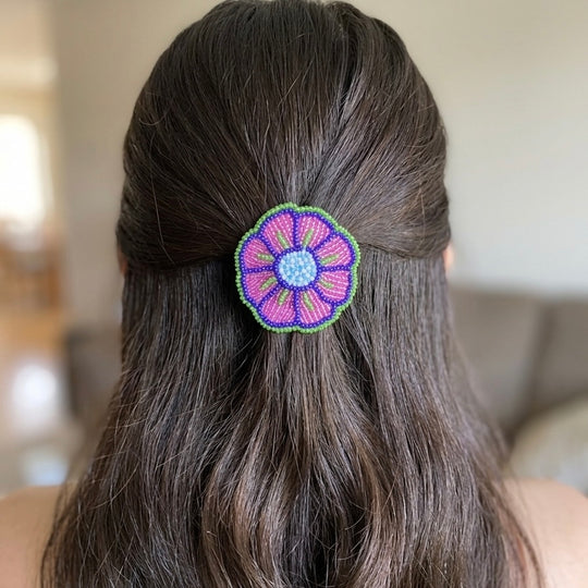 Pink/Purple Beaded Flower Barrette