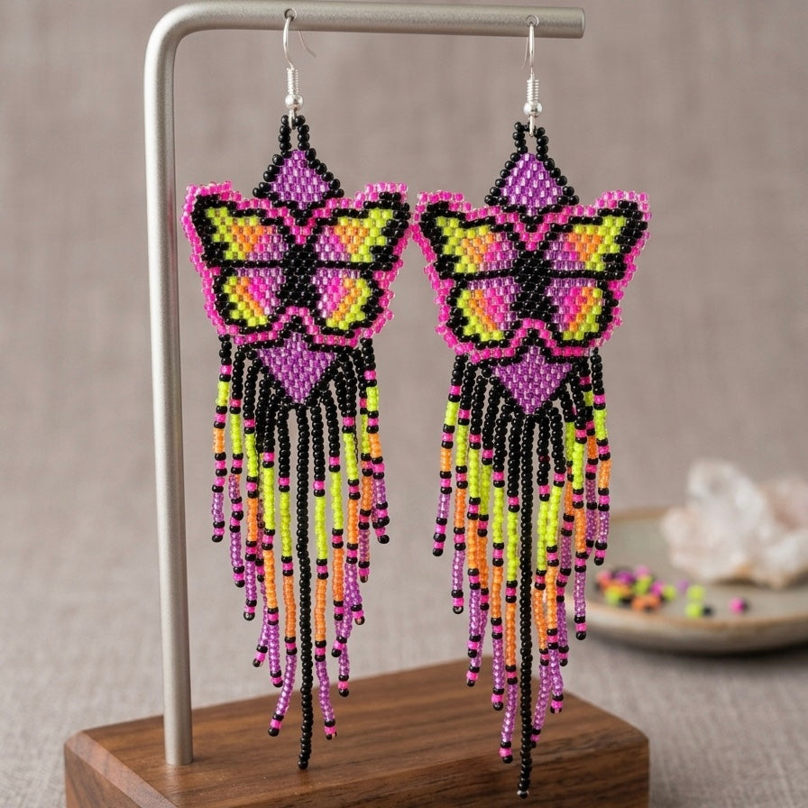 Pink / purple bead Dancing Wing Earrings