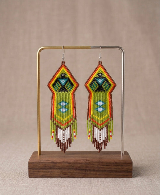 Beaded thunderbird earrings ( Brown )