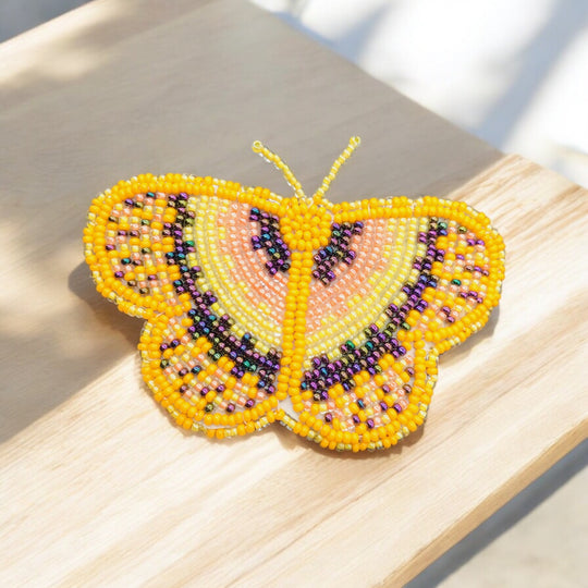 Yellow and purple Butterfly Beaded Barrette