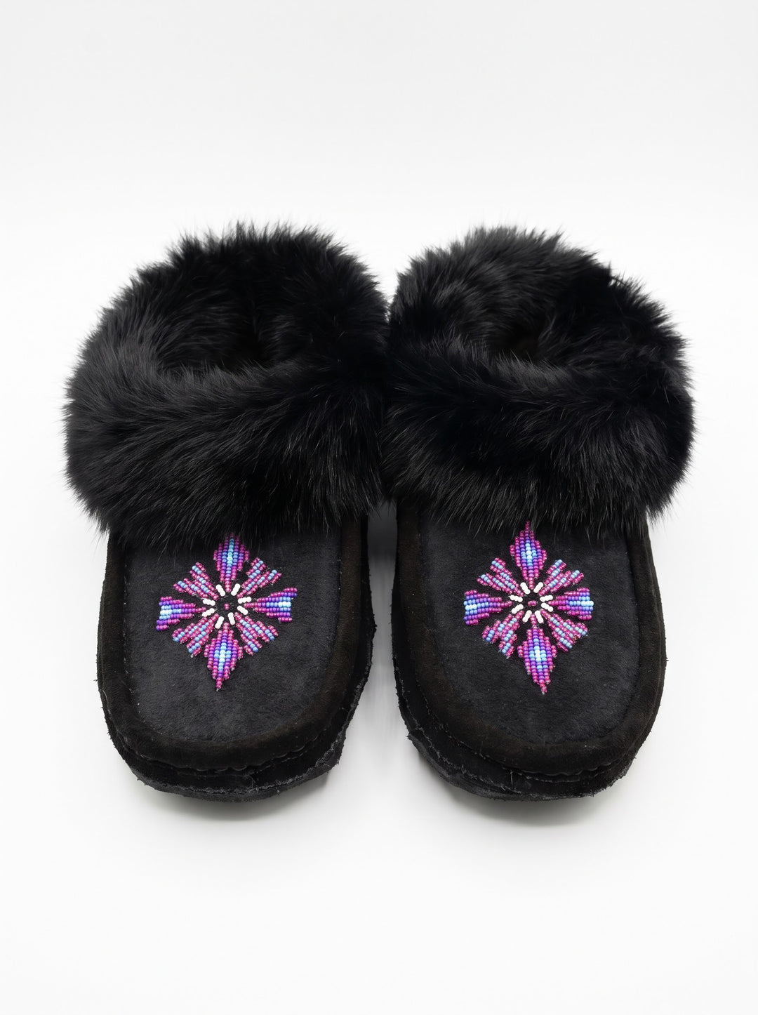 Black Moccasins with Beadwork (Size 10)