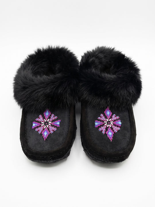 Black Moccasins with Beadwork (Size 10)