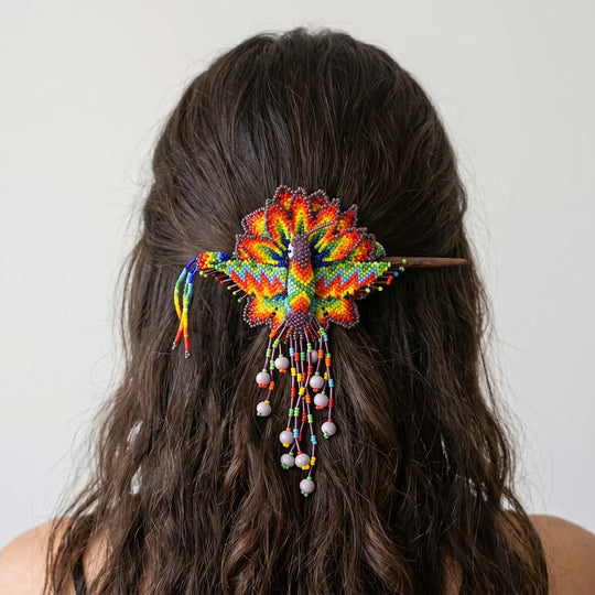 Maple Blossom Hummingbird Beaded Hair Stick Barrette Purple
