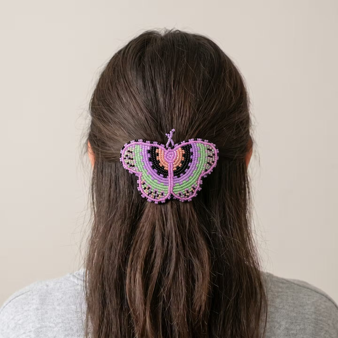 Pink Butterfly Beaded Barrette