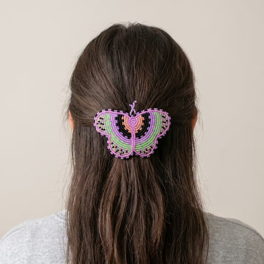 Pink Butterfly Beaded Barrette