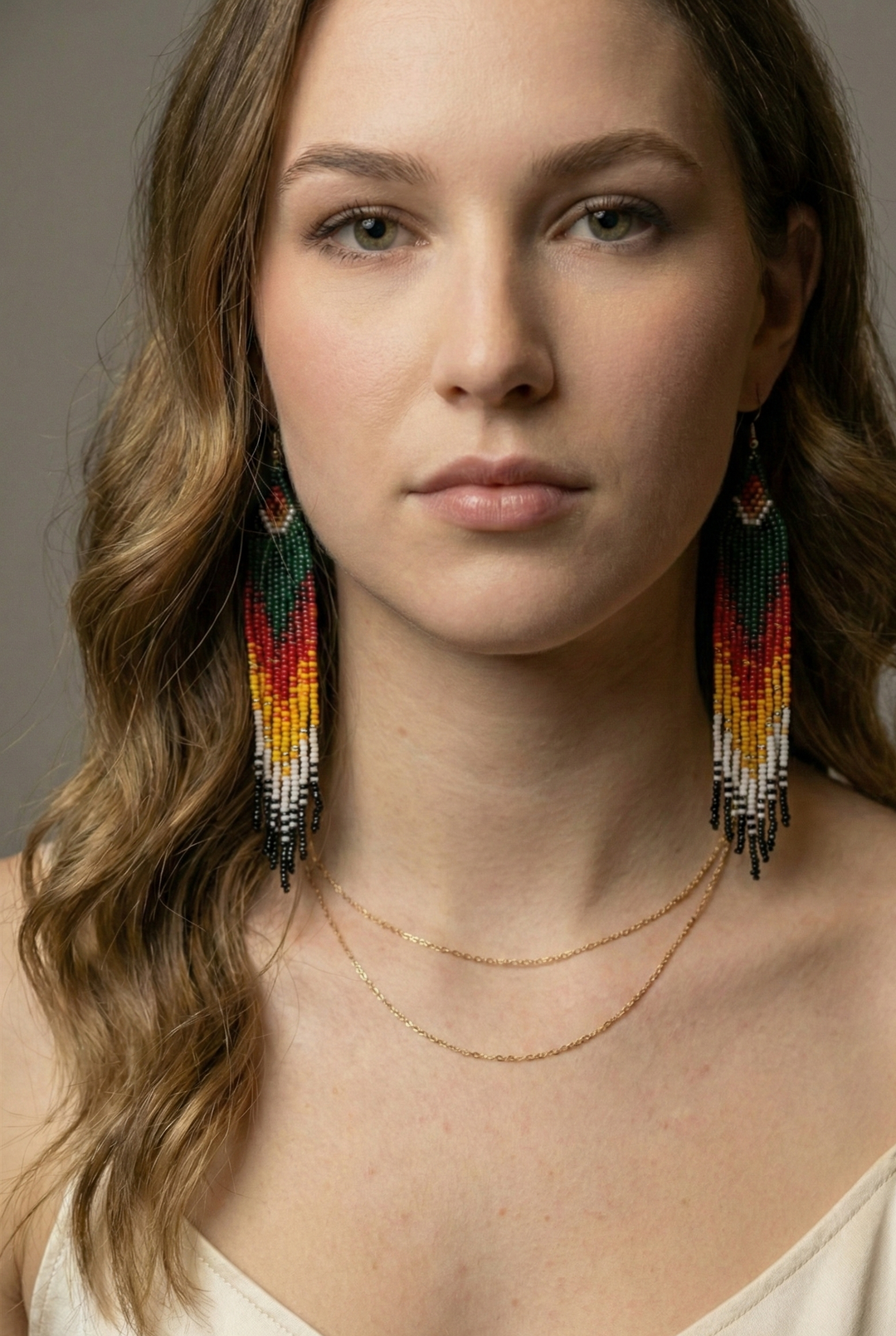 Dark Green Firebird Spirit Beaded Earrings