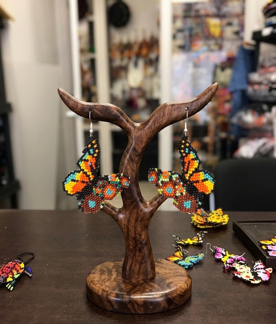 Purple Dancing Butterfly Beaded Earrings