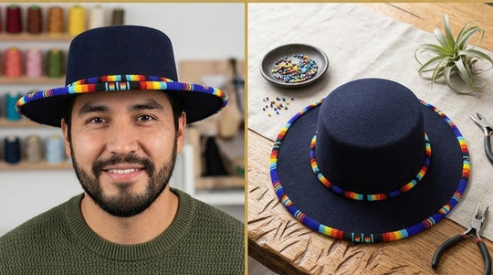 Size- 56 Beaded Flat-Brim Felt  Hat