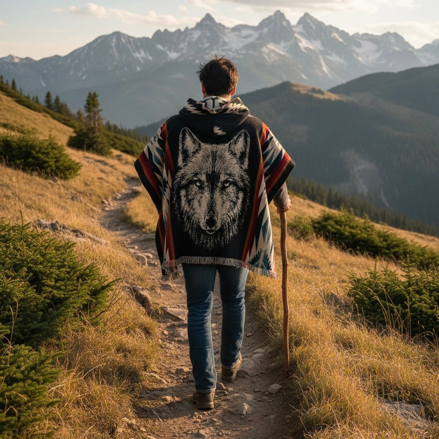 Lonely Wolf  HandMade Wool Poncho