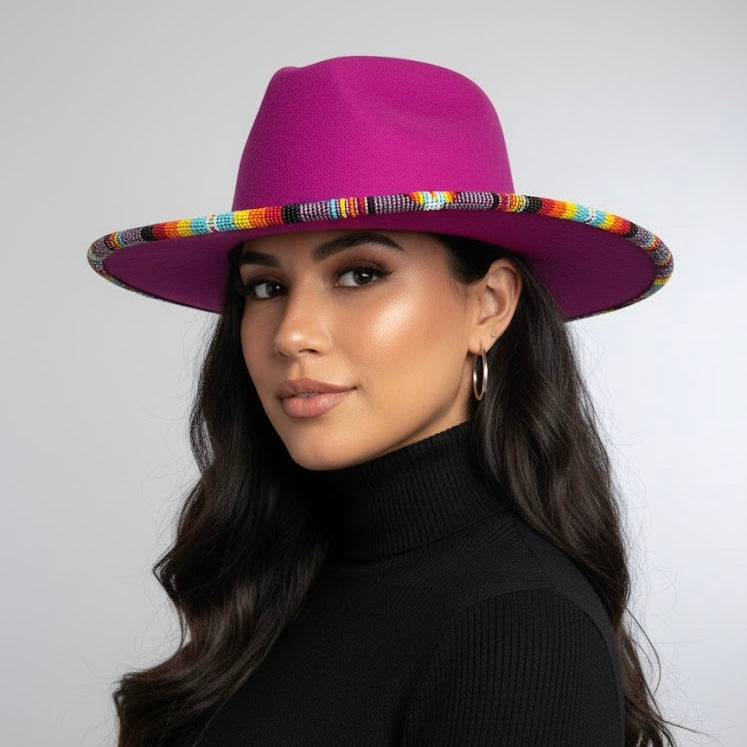 Handmade Beaded Hat (Violet)