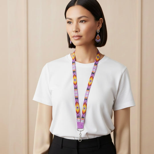 Pink Native Beaded Lanyard