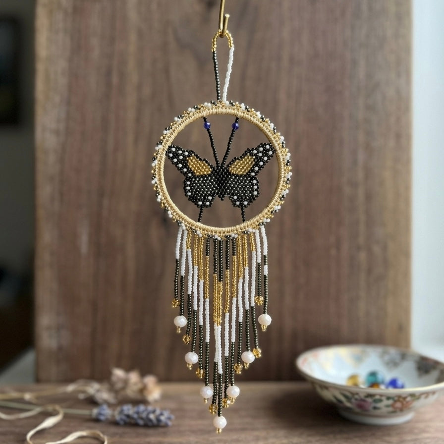 Green and Golden Butterfly Dream Catcher
