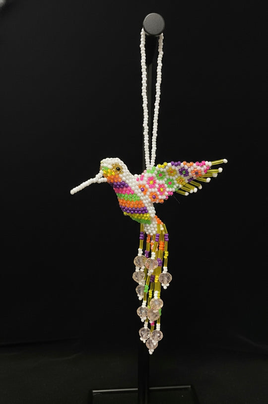White and Green Beaded HummingBird