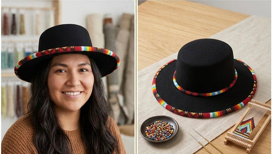 Size- 56 Beaded Flat-Brim Felt  Hat