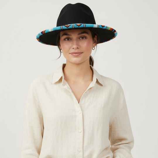 Handmade Beaded Hat (Turquoise Beads)