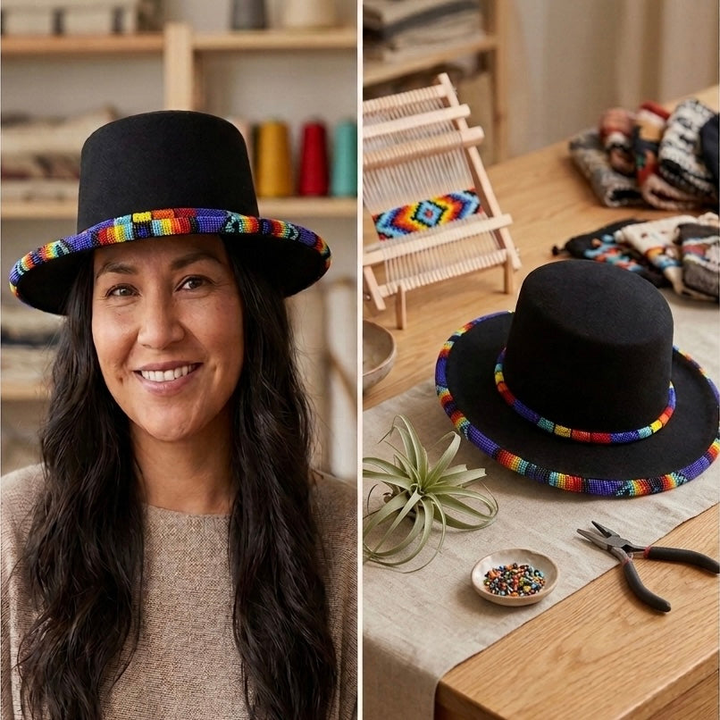 Size- 56 Beaded Flat-Brim Felt  Hat