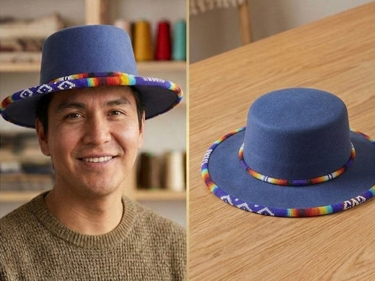Size- 56 Beaded Flat-Brim Felt  Hat