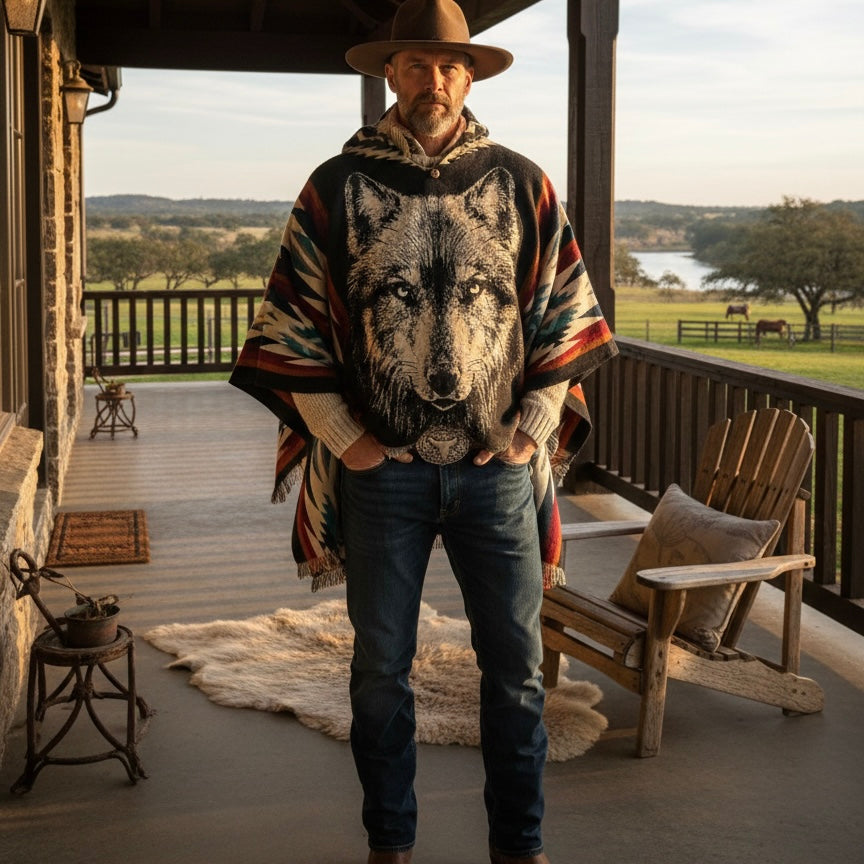 Lonely Wolf  HandMade Wool Poncho