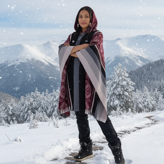 Red black Soft Handmade Wool Ponchos