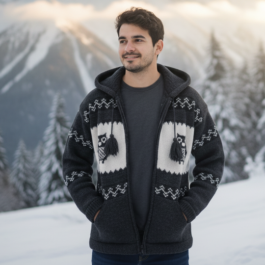 Veste en laine à motif hibou nocturne OLDTRIBES™