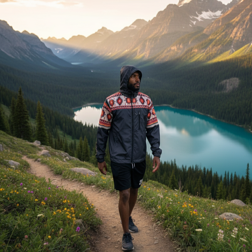 OLDTRIBES™ Sunburst Diamond Print Windbreaker