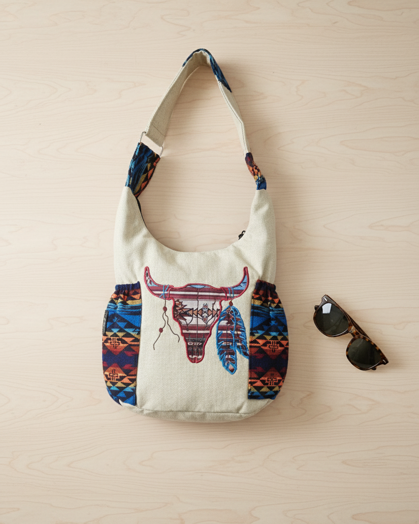 Buffalo  Skull Embroidered Crossbody Bag