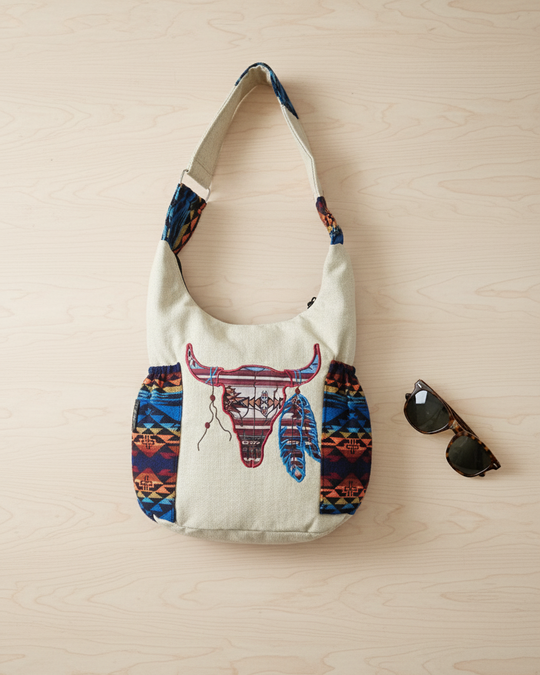 Buffalo  Skull Embroidered Crossbody Bag