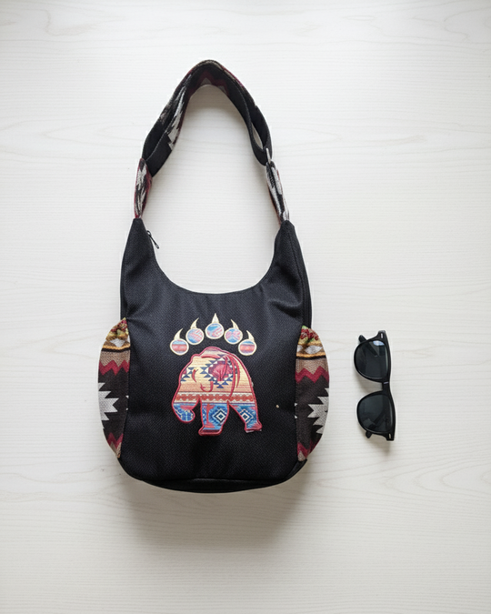 Trail of Bear Embroidered Crossbody Bag