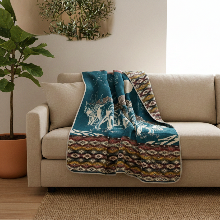 OLDTRIBES™ Whispering Wolf Moon Alpaca Blanket