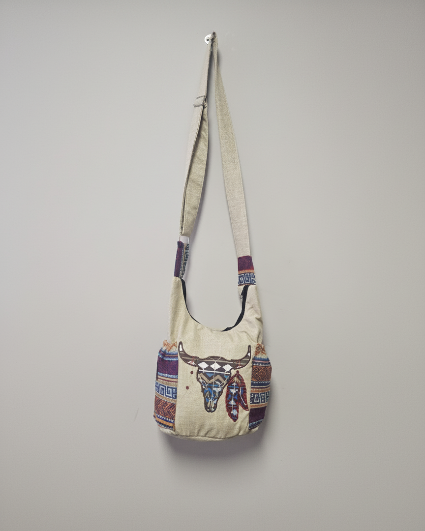 Buffalo  Skull Embroidered Crossbody Bag