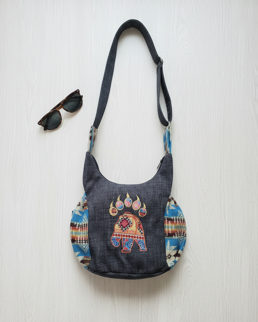 Trail of Bear Embroidered Crossbody Bag