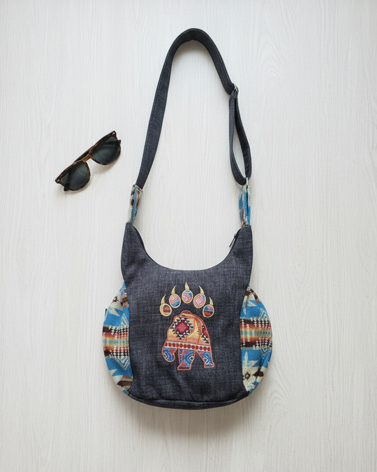 Trail of Bear Embroidered Crossbody Bag