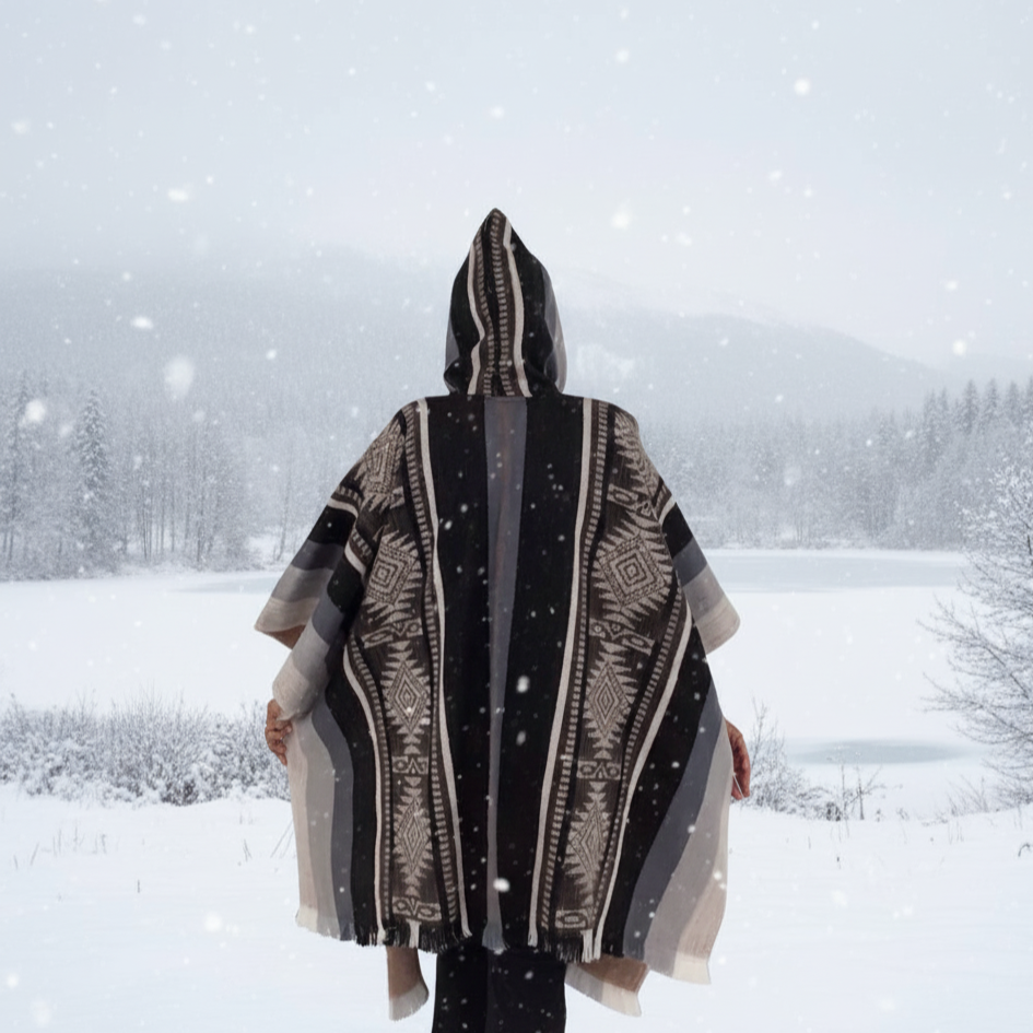 Brown Black Soft Handmade Wool Ponchos