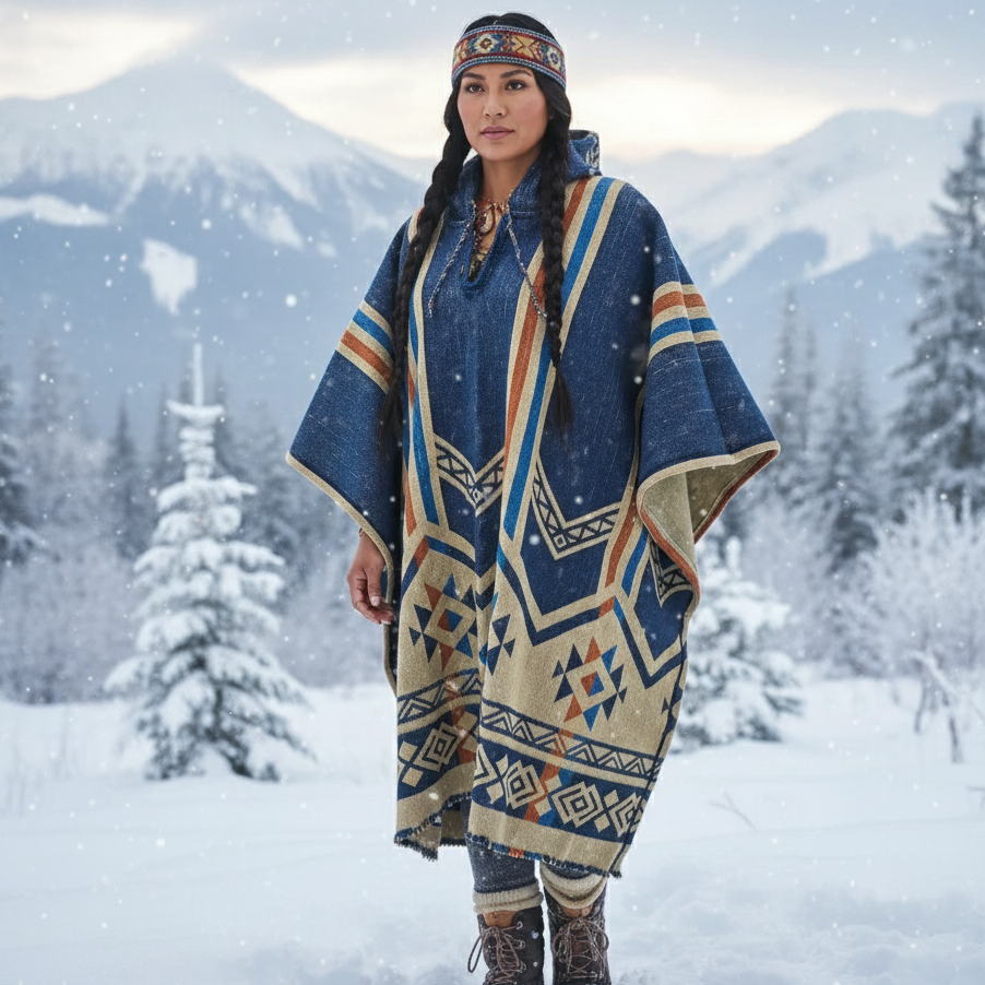 Blue Pure Llama wool Ponchos