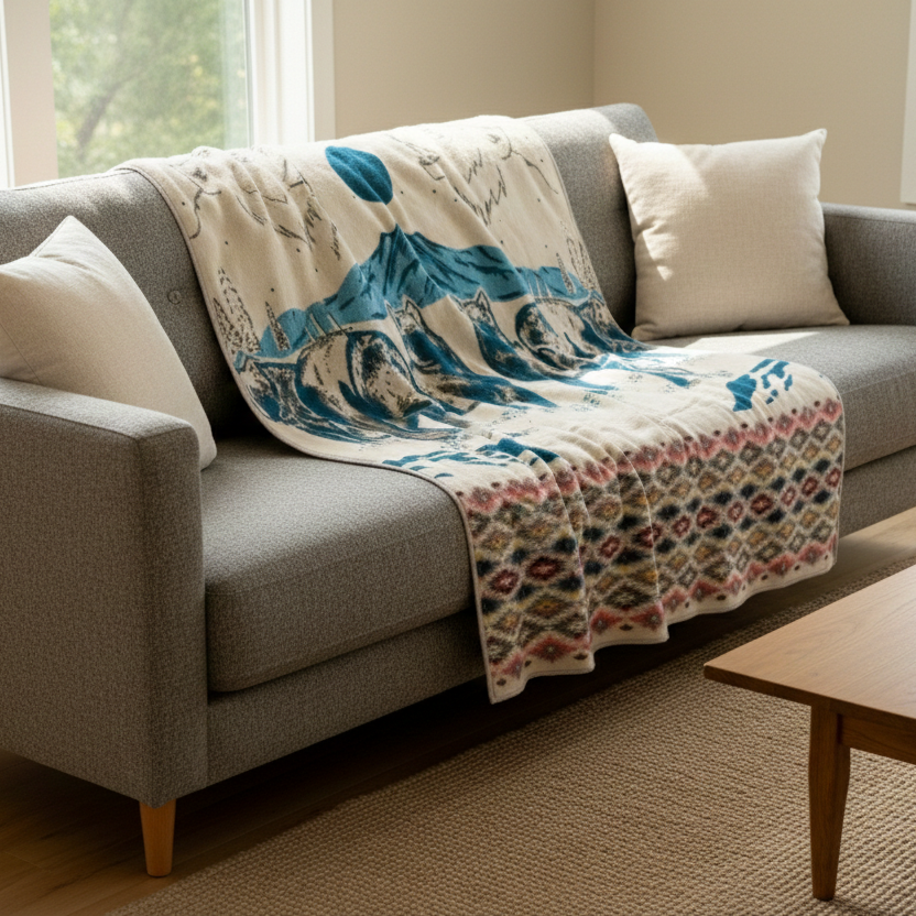 OLDTRIBES™ Whispering Wolf Moon Alpaca Blanket