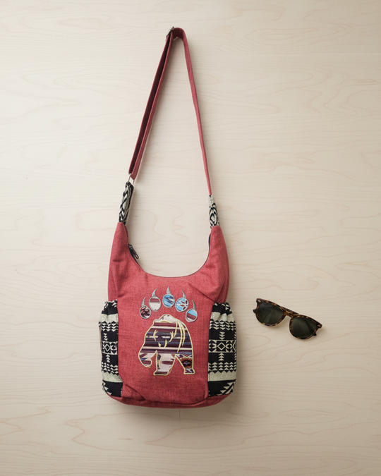 Trail of Bear Embroidered Crossbody Bag