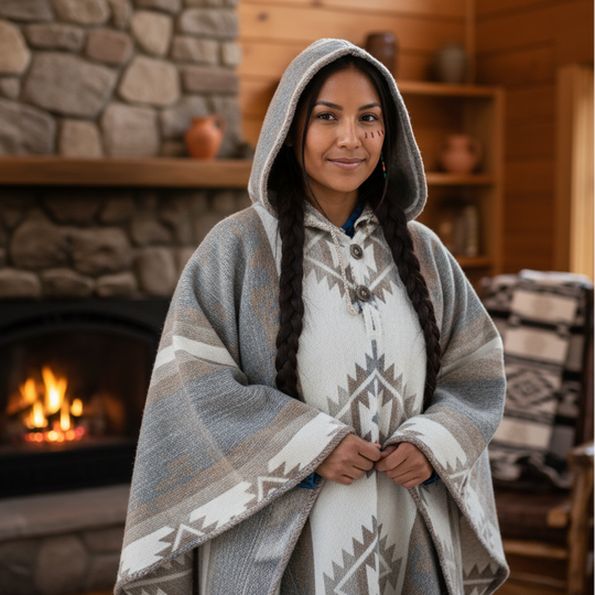 Grey and white AZTEC Wool Ponchos