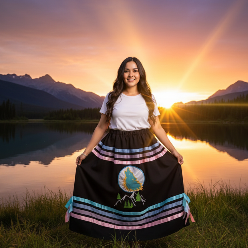 OLDTRIBES™Howling  wolf Ribbon Skirt