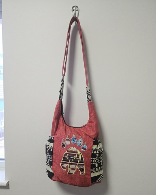 Trail of Bear Embroidered Crossbody Bag