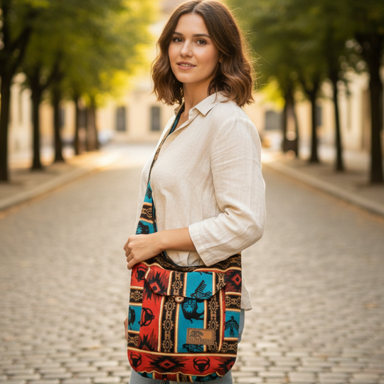 OLDTRIBES™ Red and turquoise  Buffalo / thunder eagle Crossbody bag