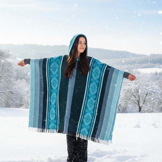 Blue Soft Handmade Wool Ponchos