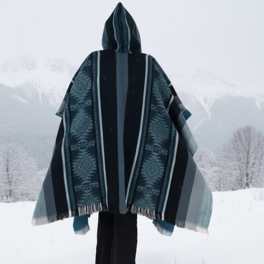 Seagreen Black Soft Handmade Wool Ponchos