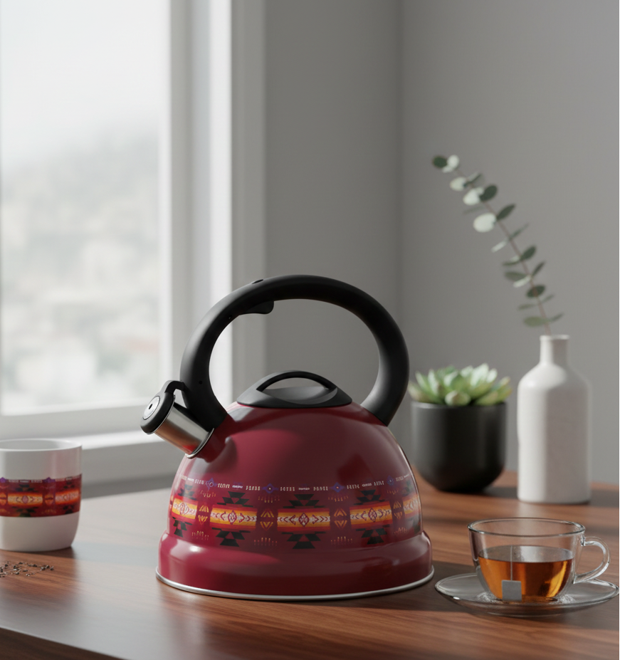 Bouilloire à thé en acier inoxydable rouge 3L