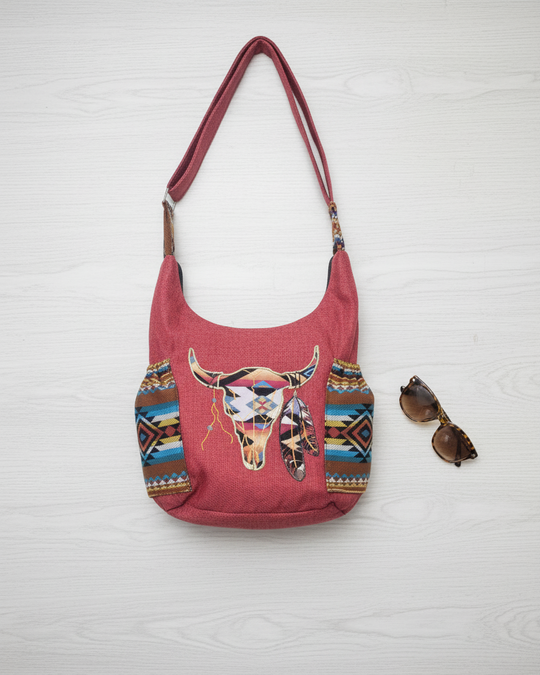 Buffalo  Skull Embroidered Crossbody Bag
