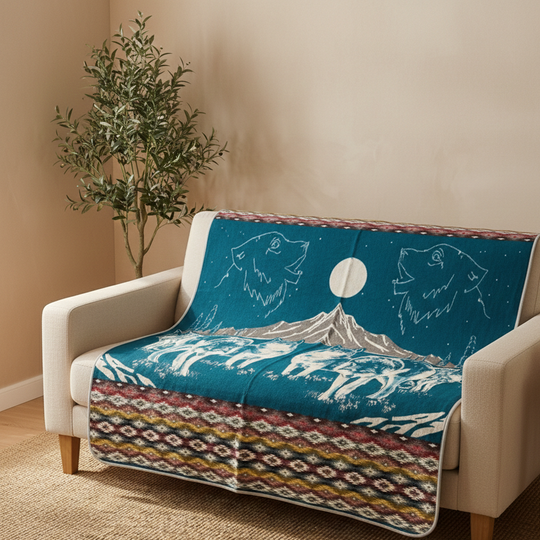 OLDTRIBES™ Whispering Wolf Moon Alpaca Blanket
