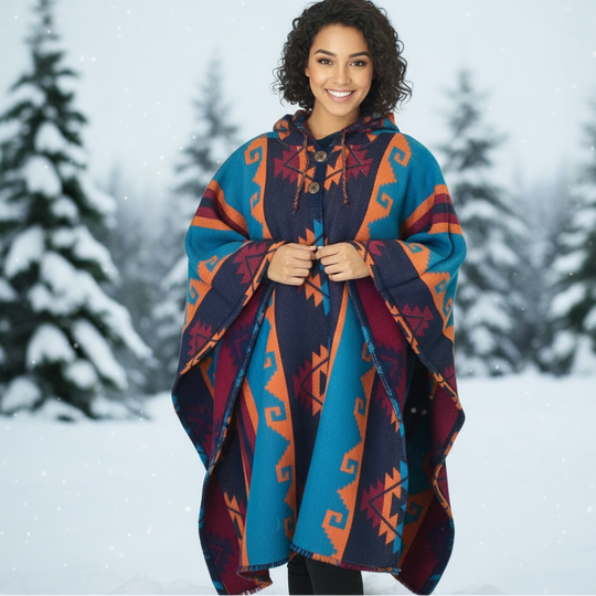 Blue and Turquoise Llama Wool ponchos