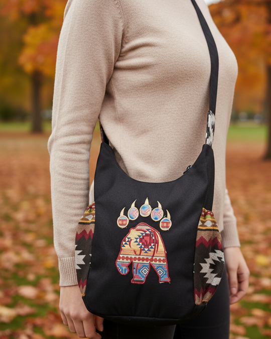 Trail of Bear Embroidered Crossbody Bag