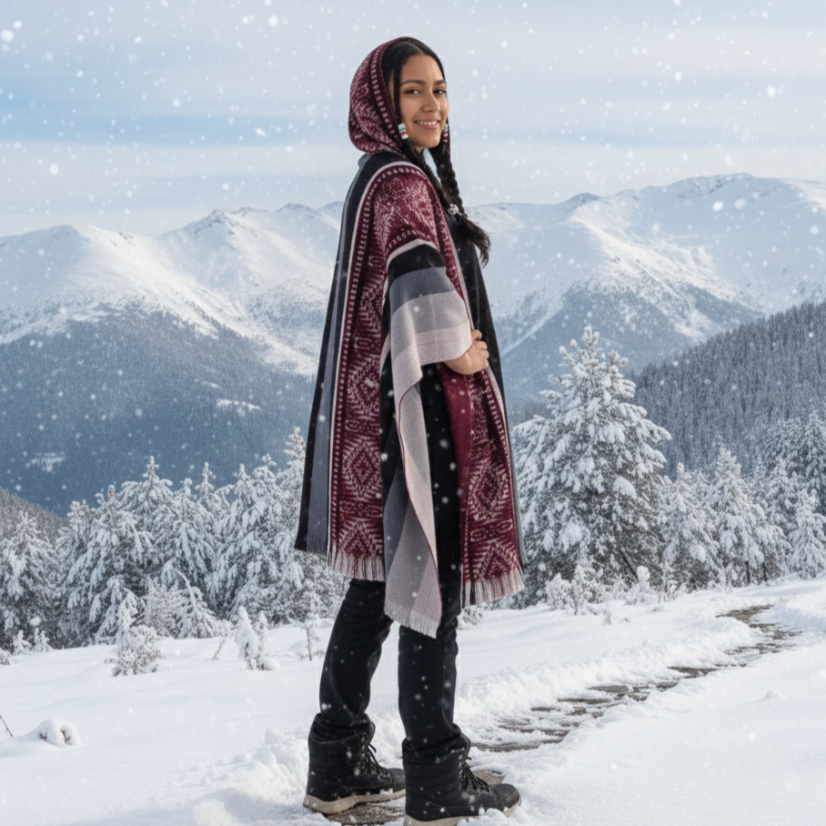 Red black Soft Handmade Wool Ponchos