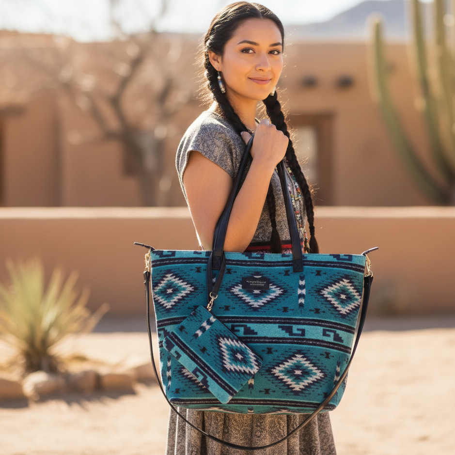 Blue Tote Crossbody Bag